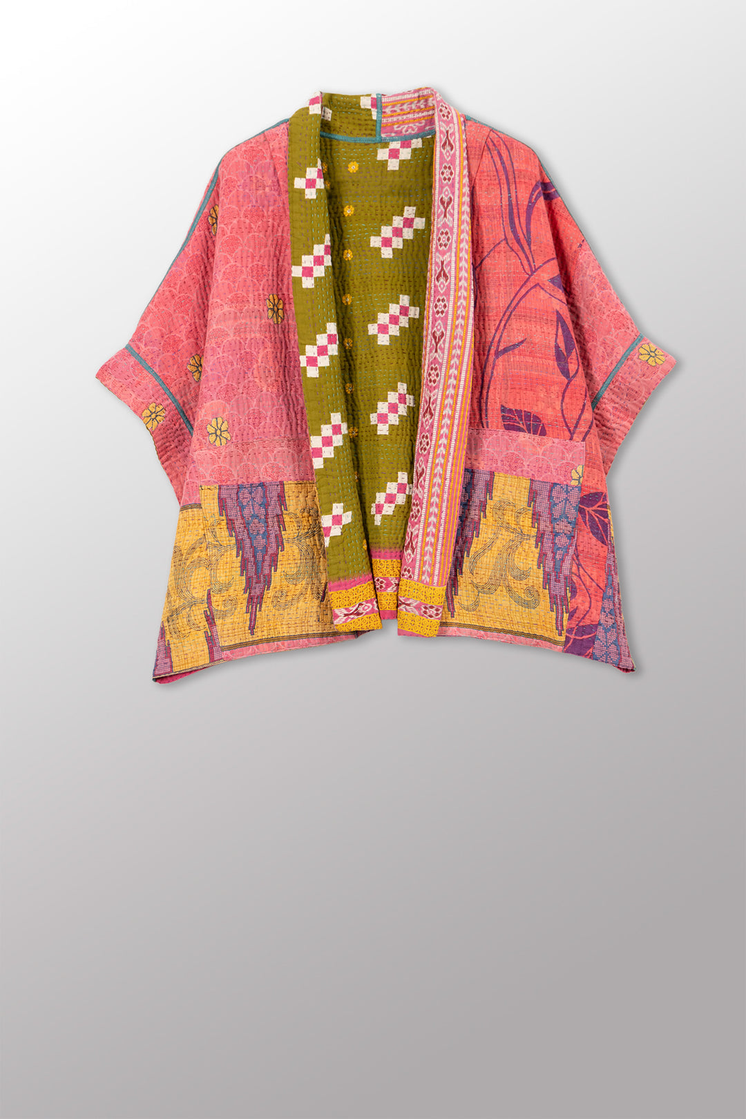 VINTAGE COTTON KANTHA MINI PONCHO - cv4060-0068a -