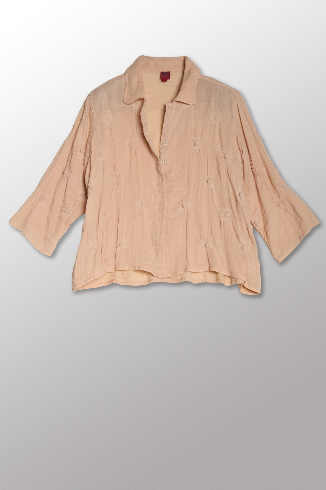 GAUZE SHIBORI GARMENT KANTHA CLOPPED SHIRT - bl-gg2590-pik -