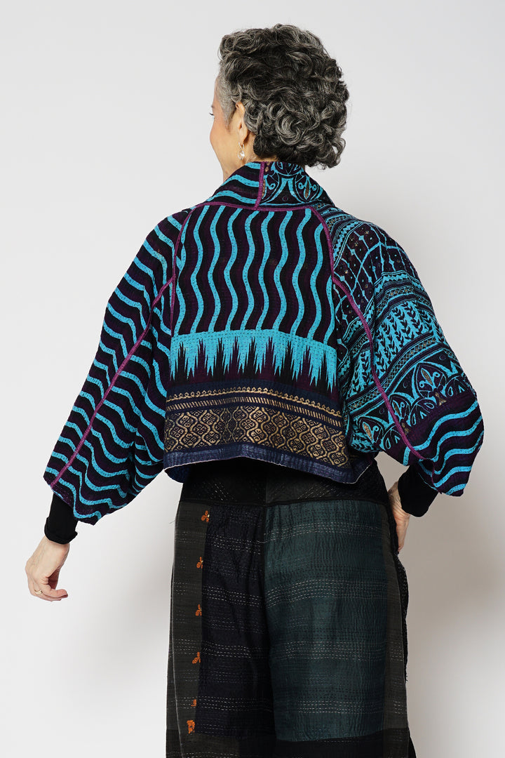DESERT WAVES KANTHA PUFF SLV. SHRUG - dw2062-blu -