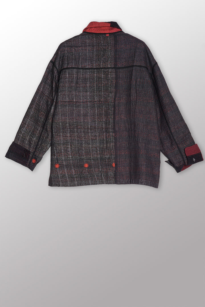 TWO TONE PATCH KANTHA WORKERS JACKET - tn4085-red -