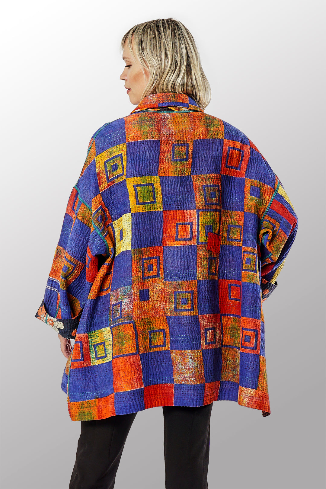 VINTAGE COTTON KANTHA OVERSIZED MINI COAT - cv4332-0035a -