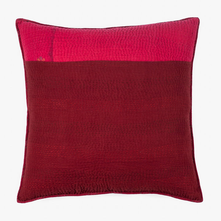 Landscape Fray Patch Vintage Kantha Pillow -Red