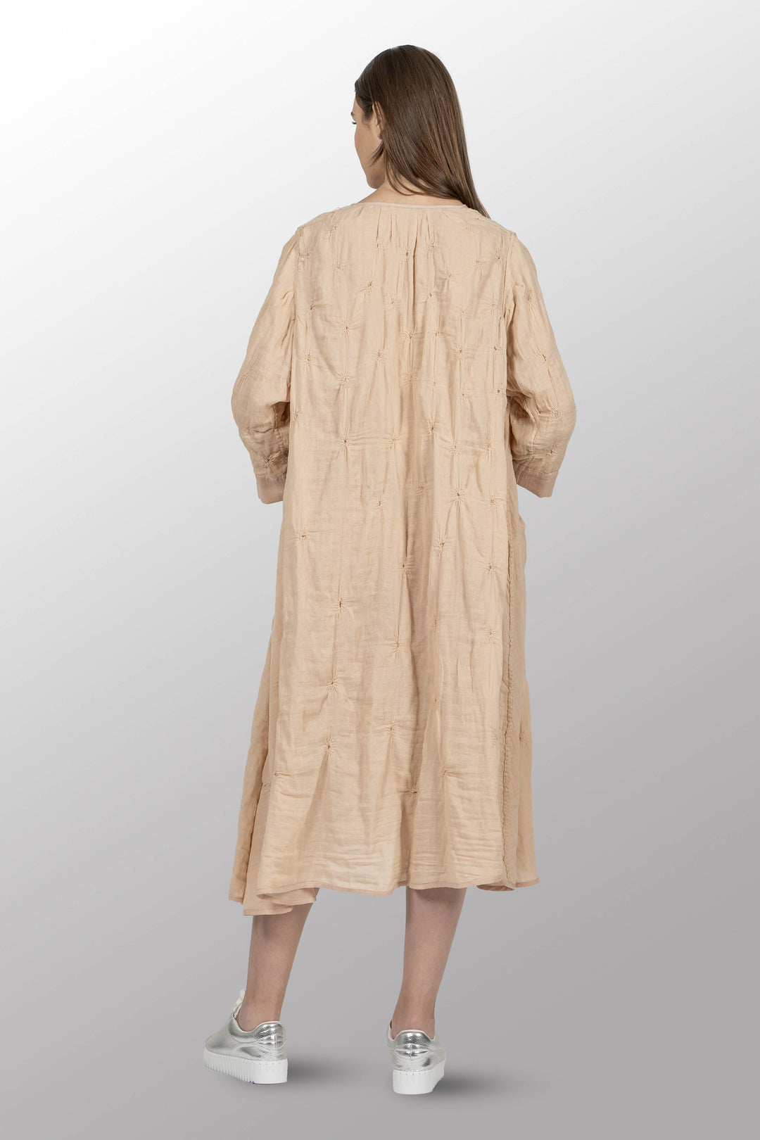 GAUZE SHIBORI GARMENT KANTHA A-LINE DRESS - bl-gg2460-pik -