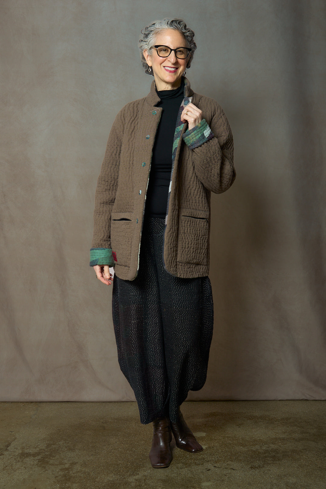 ABSTRACT AND DUCK CLOTH KANTHA SIMPLE MEN'S JACKET - ap5072-grn -