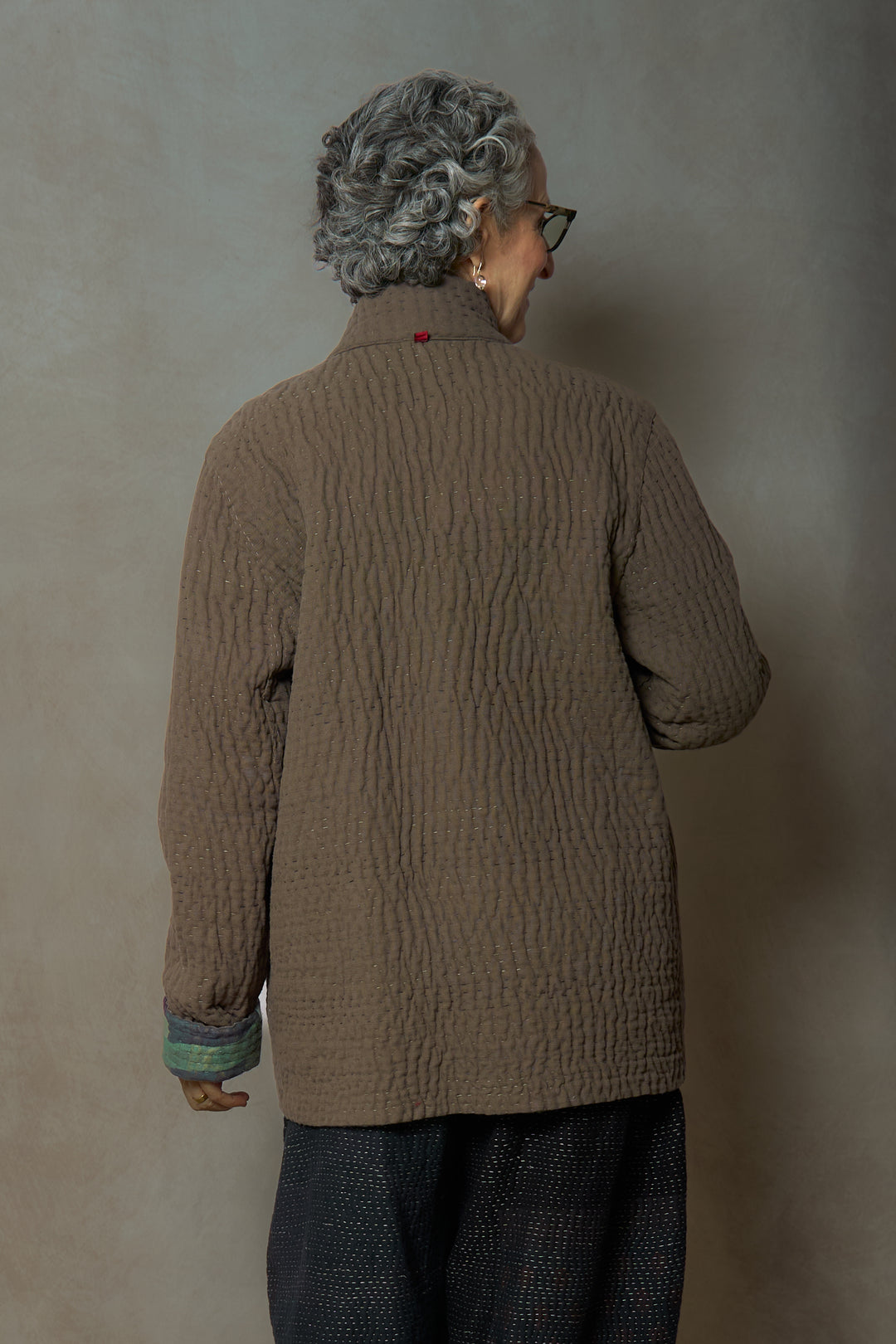 ABSTRACT AND DUCK CLOTH KANTHA SIMPLE MEN'S JACKET - ap5072-grn -
