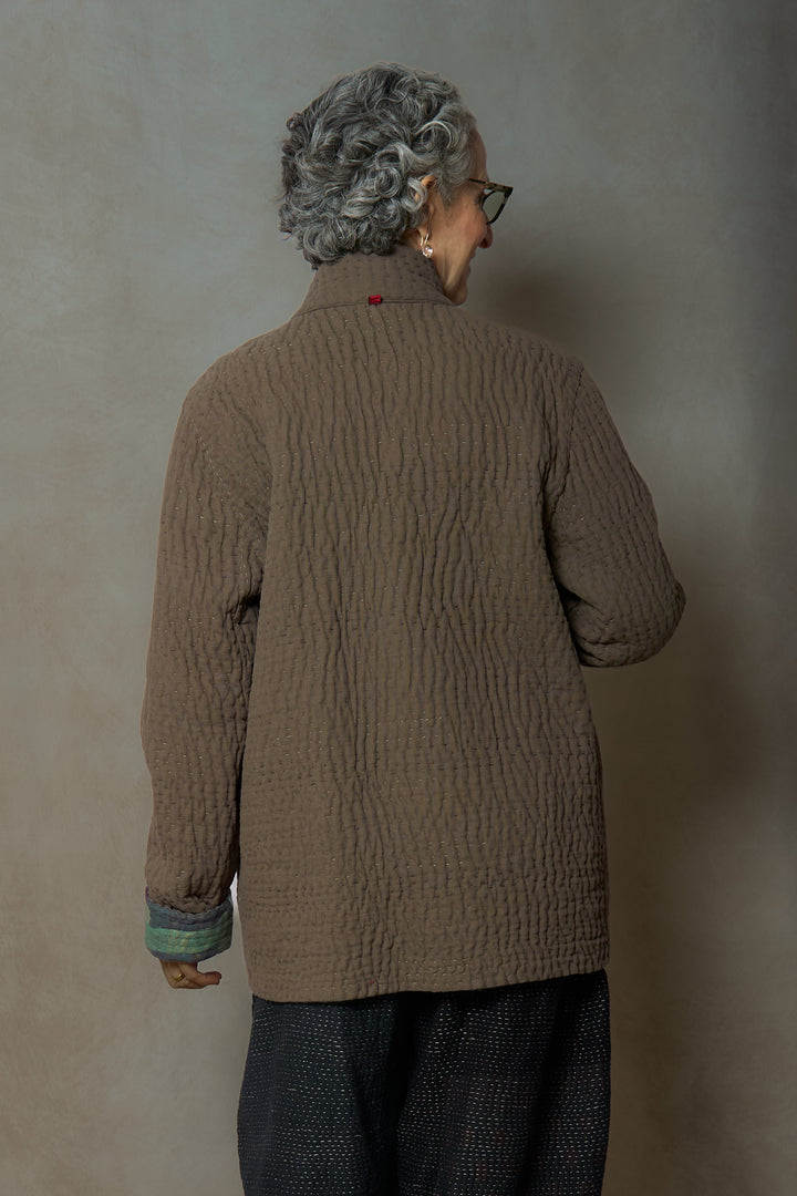 ABSTRACT AND DUCK CLOTH KANTHA SIMPLE MEN'S JACKET - ap5072-grn -