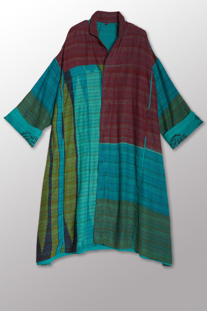 VINTAGE COTTON & NEW VOILE KANTHA NEW OVERSIZED COAT - cn2342-0003a -