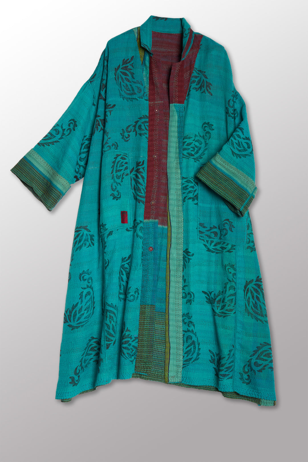 VINTAGE COTTON & NEW VOILE KANTHA NEW OVERSIZED COAT - cn2342-0003a -