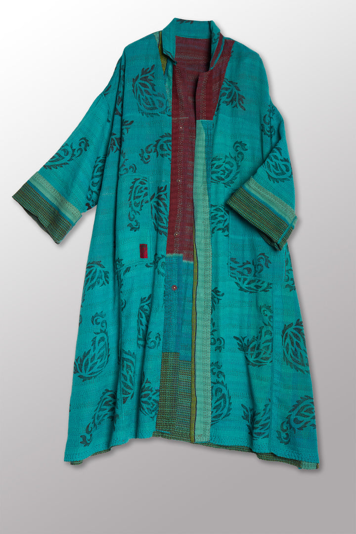 VINTAGE COTTON & NEW VOILE KANTHA NEW OVERSIZED COAT - cn2342-0003a -
