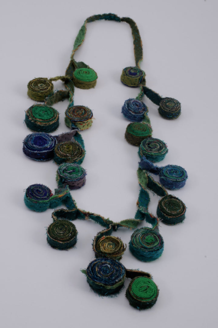 VINTAGE COTTON KANTHA EDDY LONG NECKLACE - cv2716-grn -