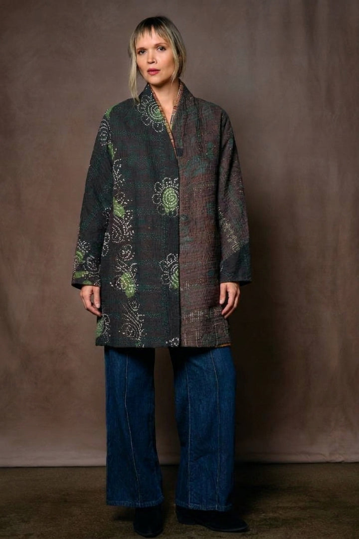 VINTAGE COTTON KANTHA HIGH-NECK TOPPER - cv4045-0047a -
