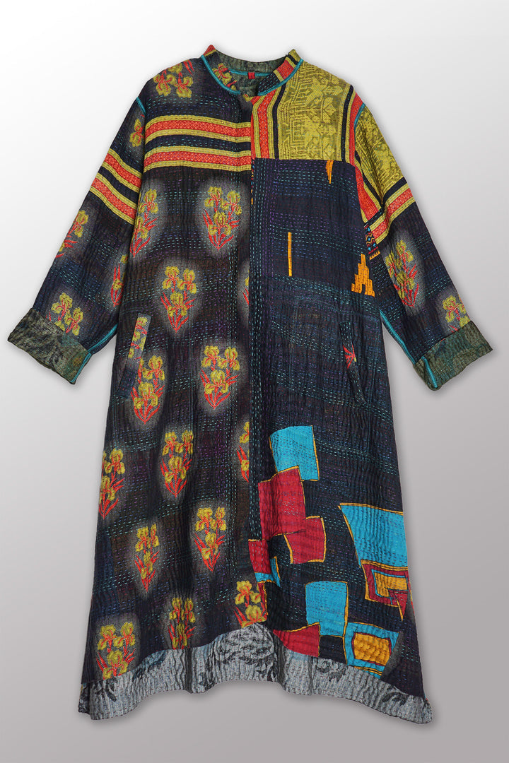 VINTAGE COTTON KANTHA KAFTAN COAT - cv4343-0002s -