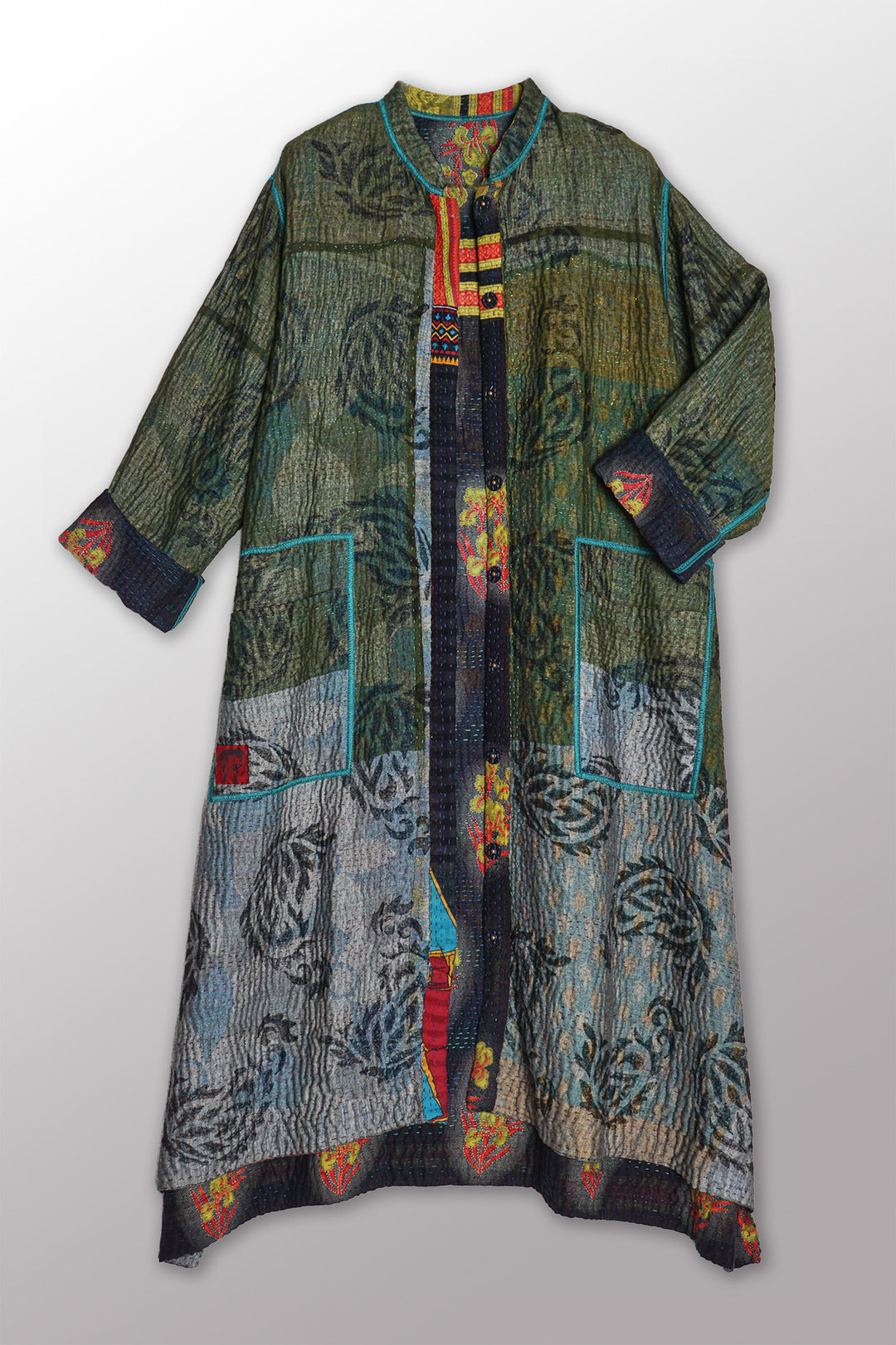 VINTAGE COTTON KANTHA KAFTAN COAT - cv4343-0002s -