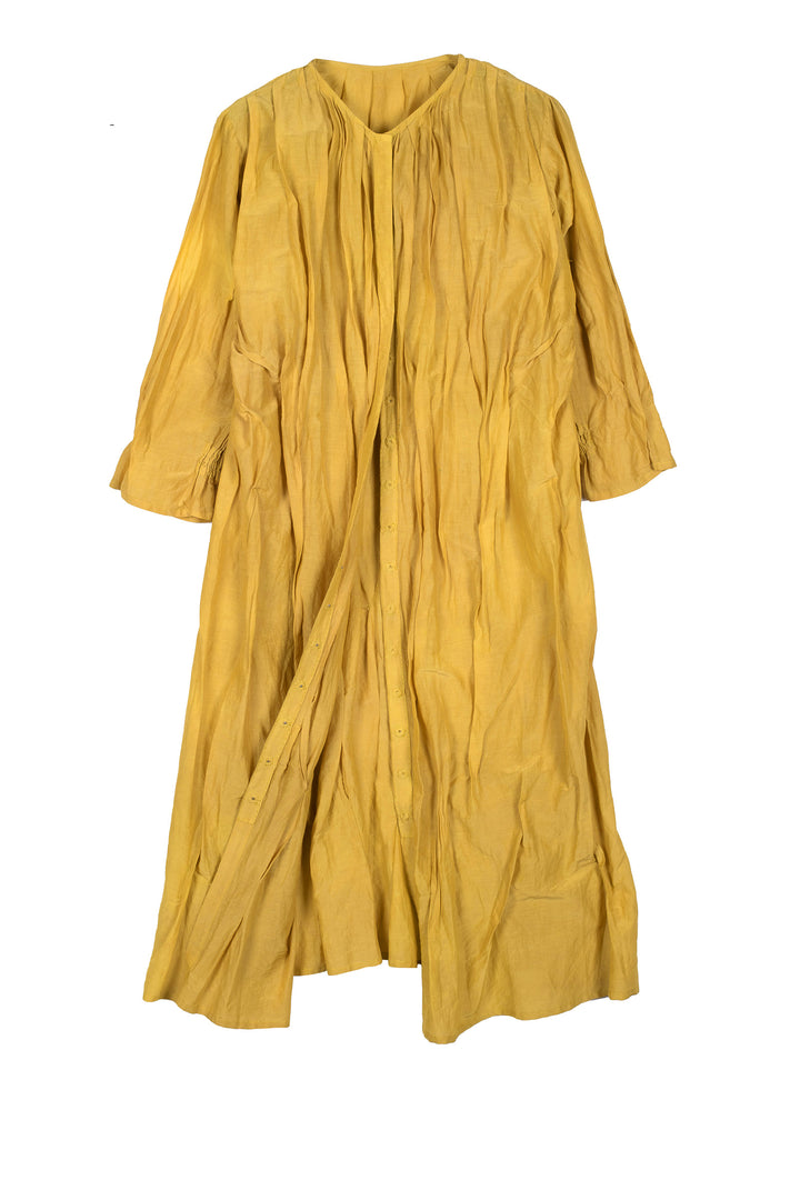 DYED COTTON SILK VOILE WAVY TUCK CROPPED SLV. DRESS - dc1434-cha -