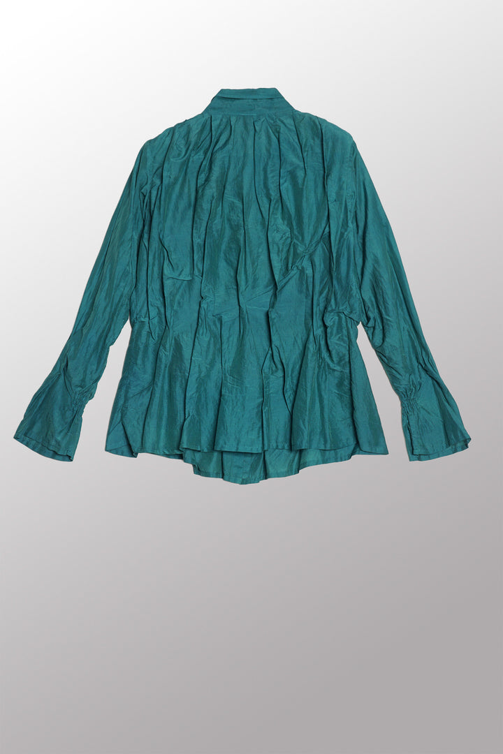 DYED COTTON SILK VOILE WAVY TUCKED SHIRT - dc1541-grn -