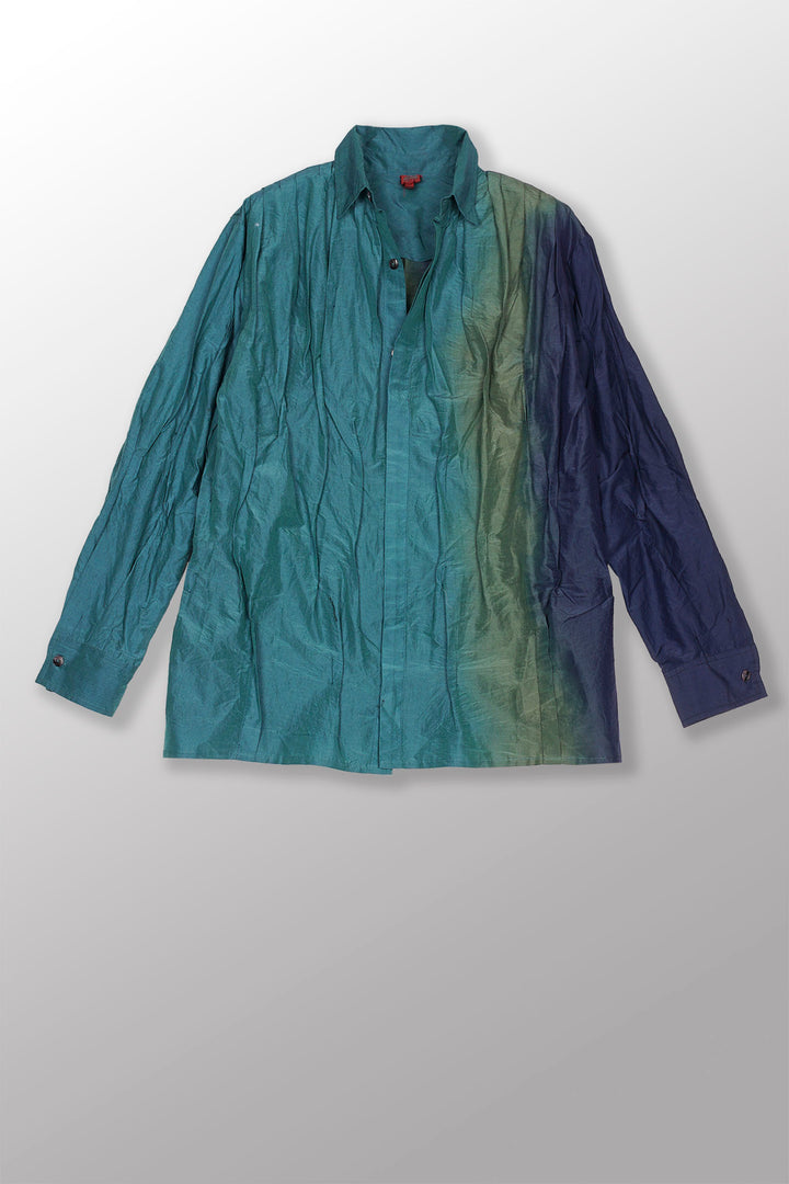 DYED COTTON SILK HEAVY VOILE WAVY TUCKED MEN'S SHIRT - dh1551-stl -