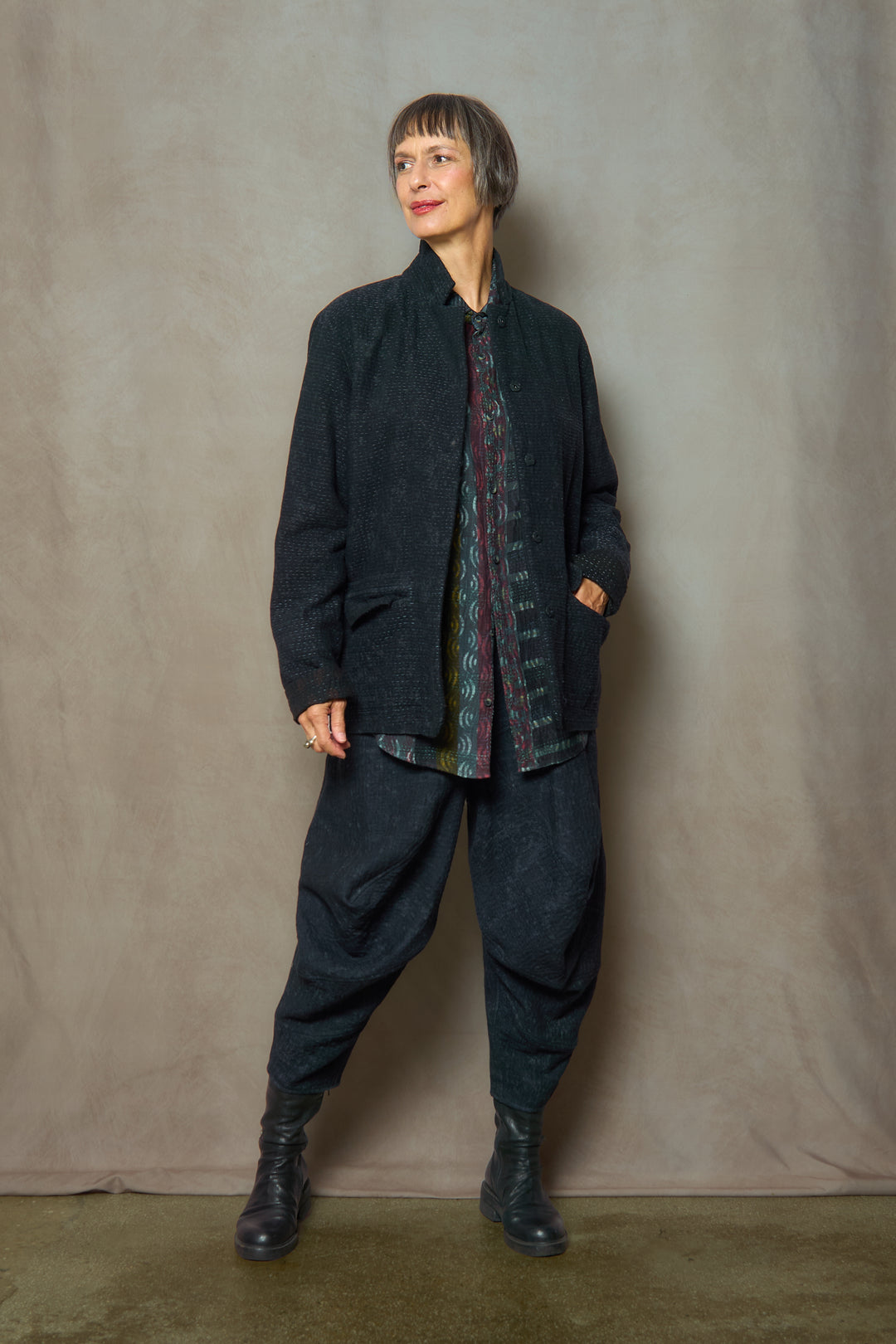 DENIM SUN-DYE KANTHA SIMPLE MEN'S JACKET - ds3072-blk -
