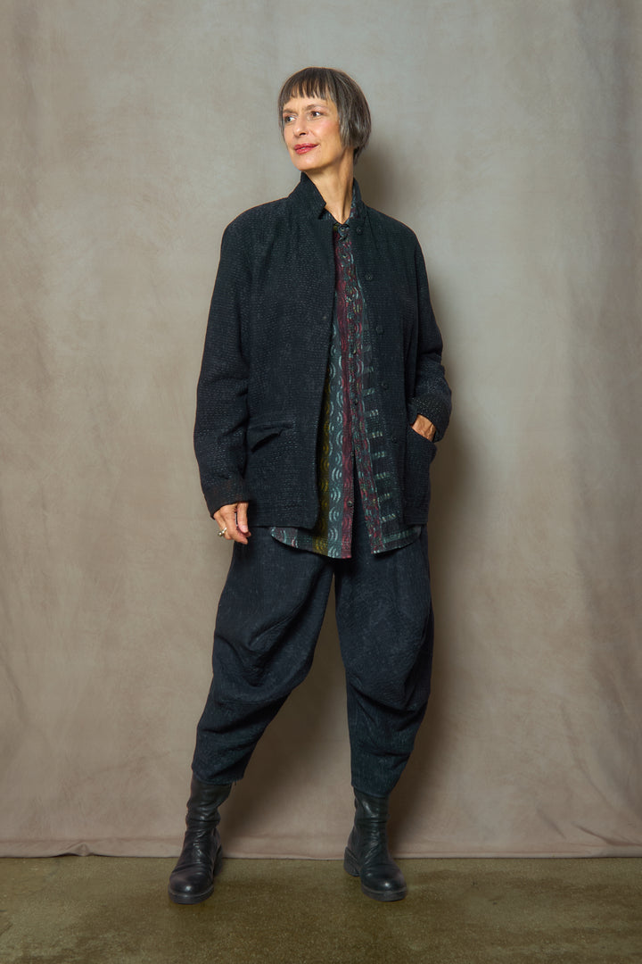 DENIM SUN-DYE KANTHA SIMPLE MEN'S JACKET - ds3072-blk -