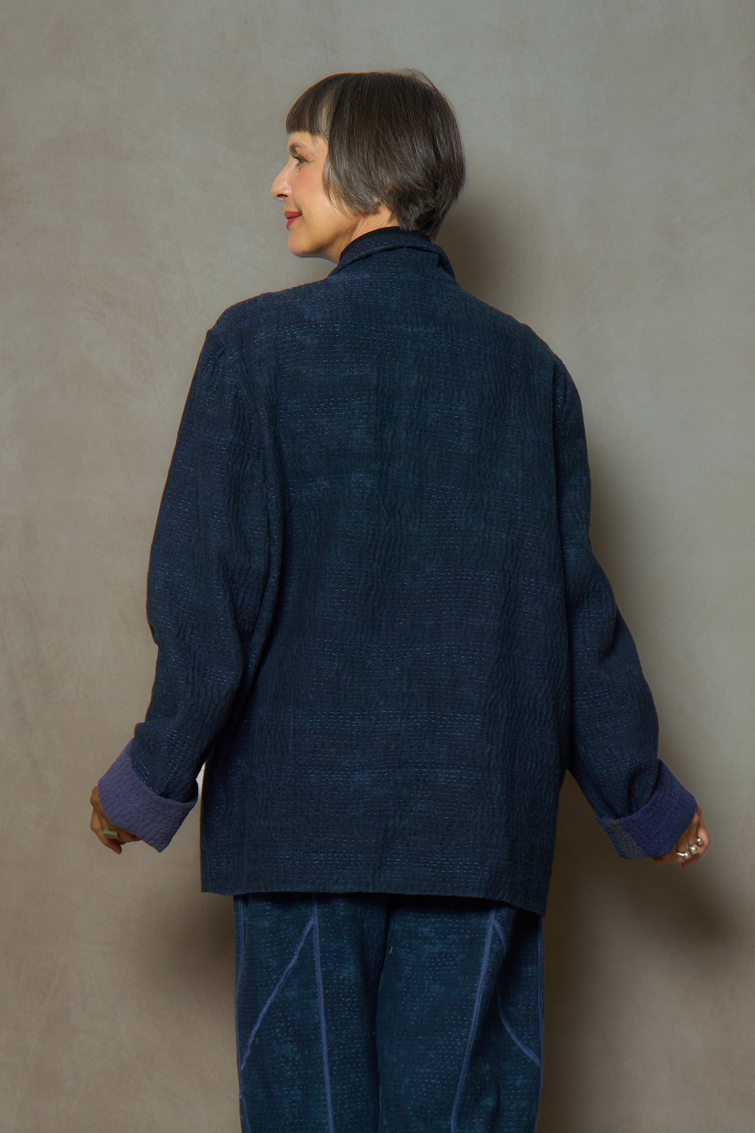 DENIM SUN-DYE KANTHA SIMPLE MEN'S JACKET - ds3072-nvy -