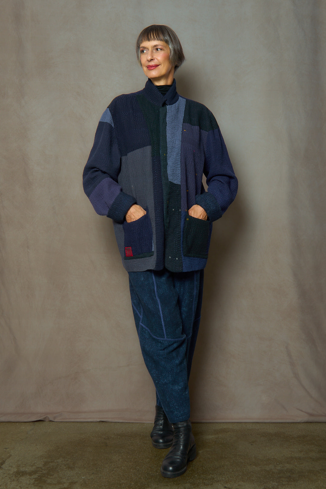 DENIM SUN-DYE KANTHA SIMPLE MEN'S JACKET - ds3072-nvy -