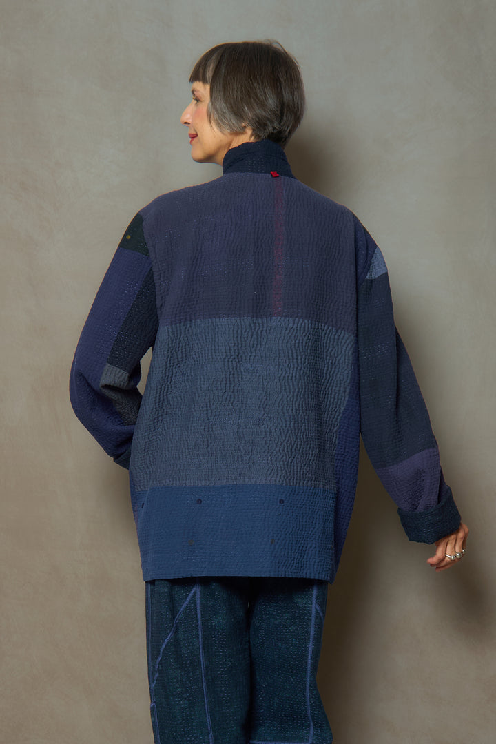 DENIM SUN-DYE KANTHA SIMPLE MEN'S JACKET - ds3072-nvy -