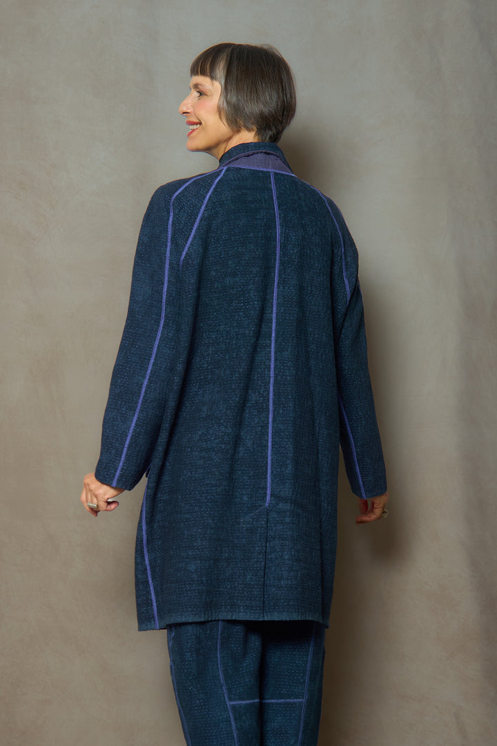 DENIM SUN-DYE KANTHA NEW RAGLAN SLEEVE COAT - ds3353-nvy -