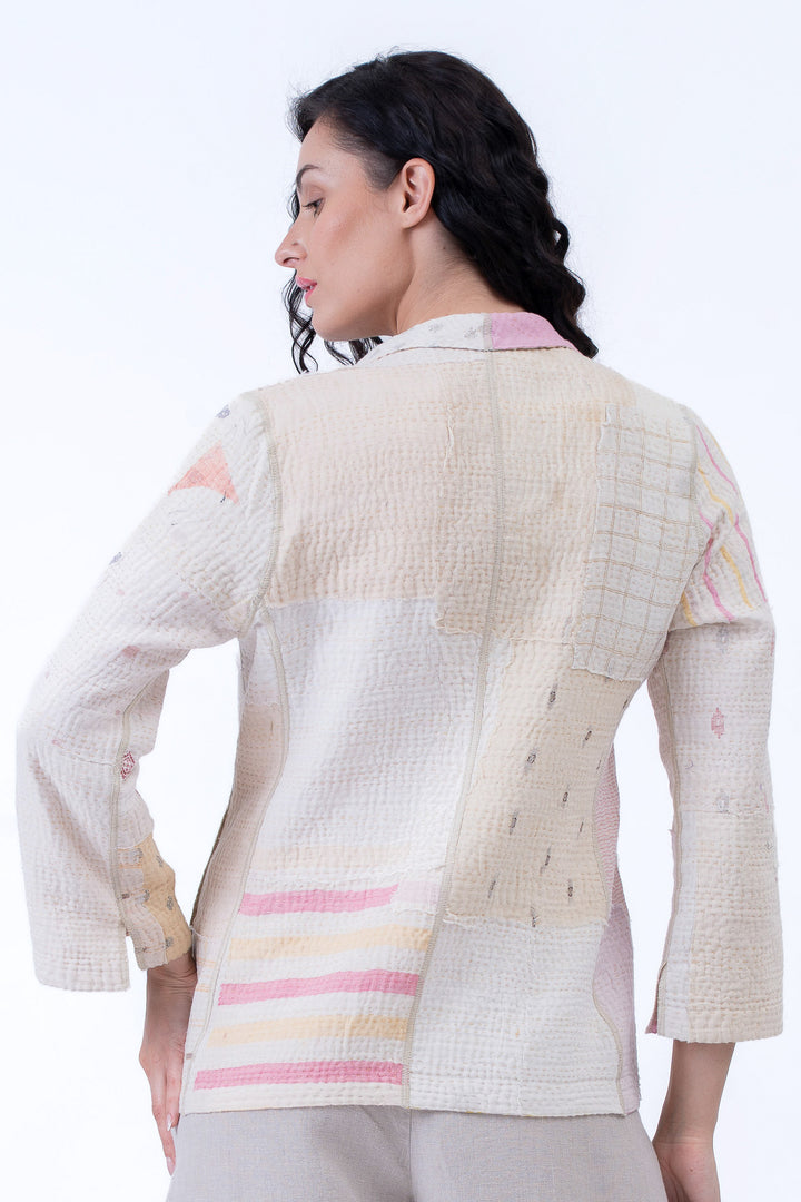 FRAYED PATCH MIX KANTHA SHORT JKT - fm4007-ivy -