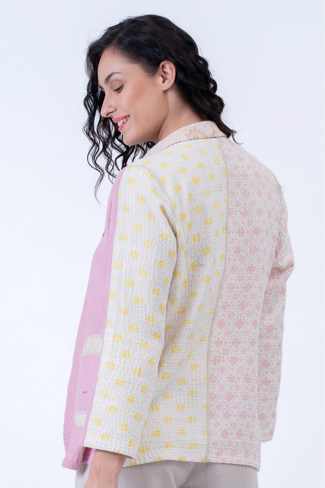 FRAYED PATCH MIX KANTHA SHORT JKT - fm4007-ivy -
