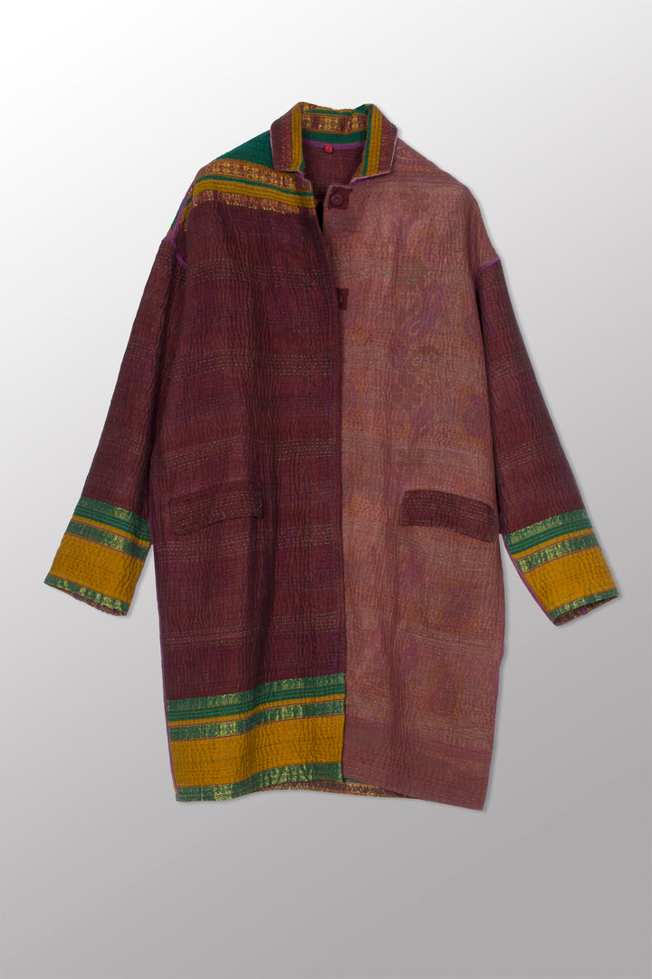 WOVEN VINTAGE COTTON KANTHA LONG LINE JACKET - fw4059-5001s -