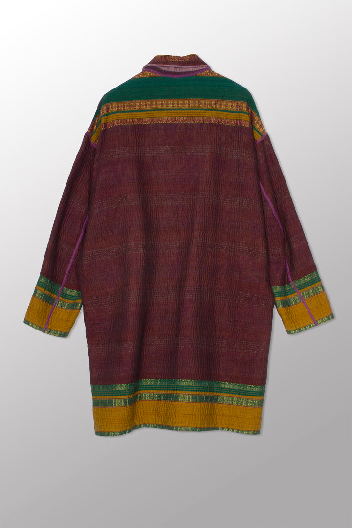 WOVEN VINTAGE COTTON KANTHA LONG LINE JACKET - fw4059-5001s -