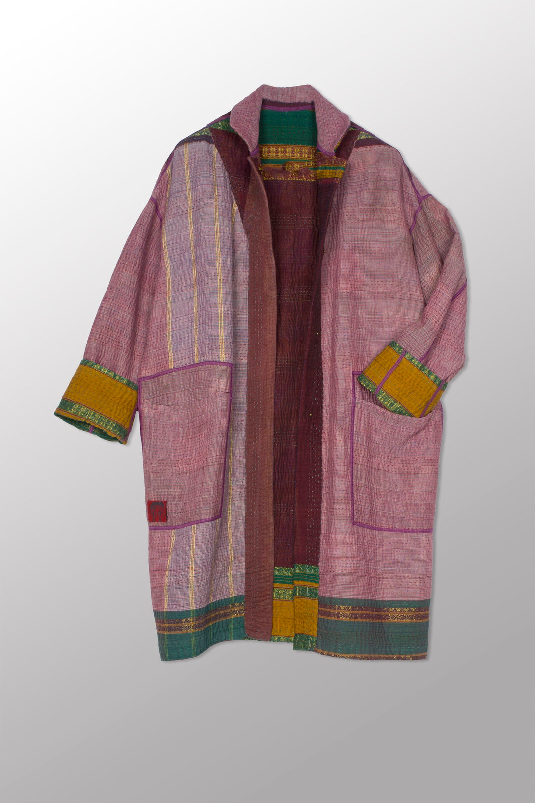 WOVEN VINTAGE COTTON KANTHA LONG LINE JACKET - fw4059-5001s -