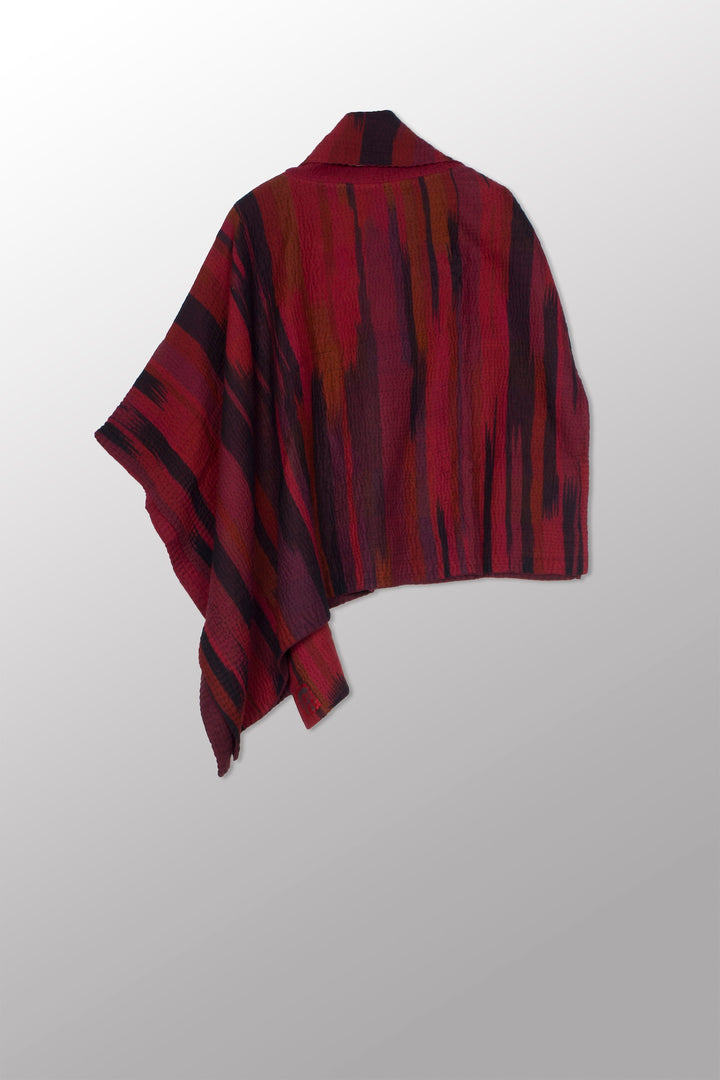 IKAT STRIPE KANTHA COWL NECK LONG CAPE - is4842-drd -