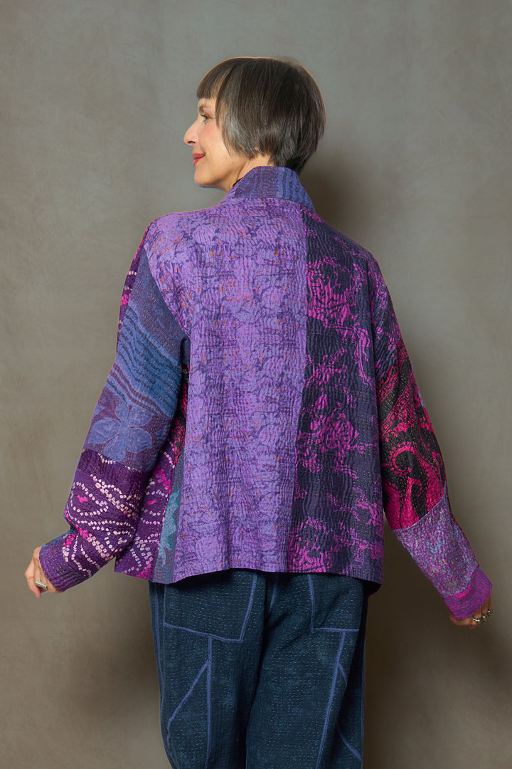 JACQUARD SILK KANTHA HIGH-NECK CROPPED JACKET - js4095-prp -