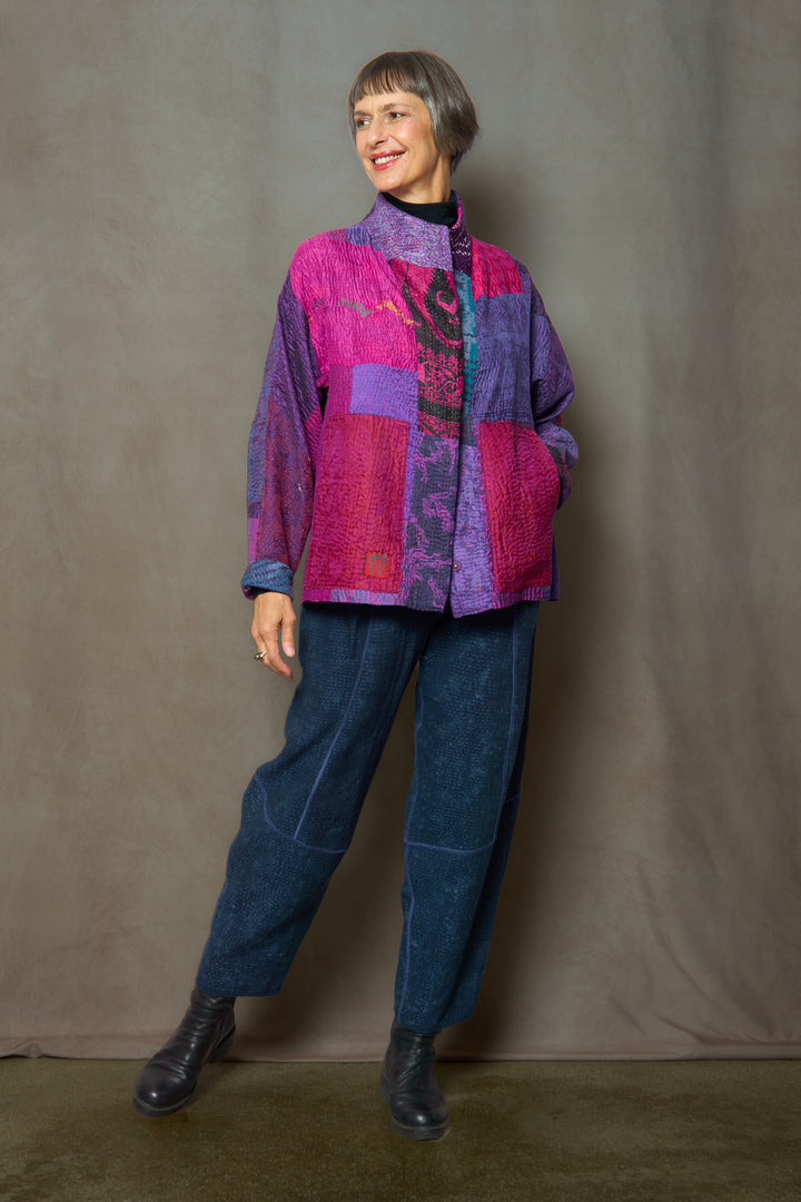 JACQUARD SILK KANTHA HIGH-NECK CROPPED JACKET - js4095-prp -