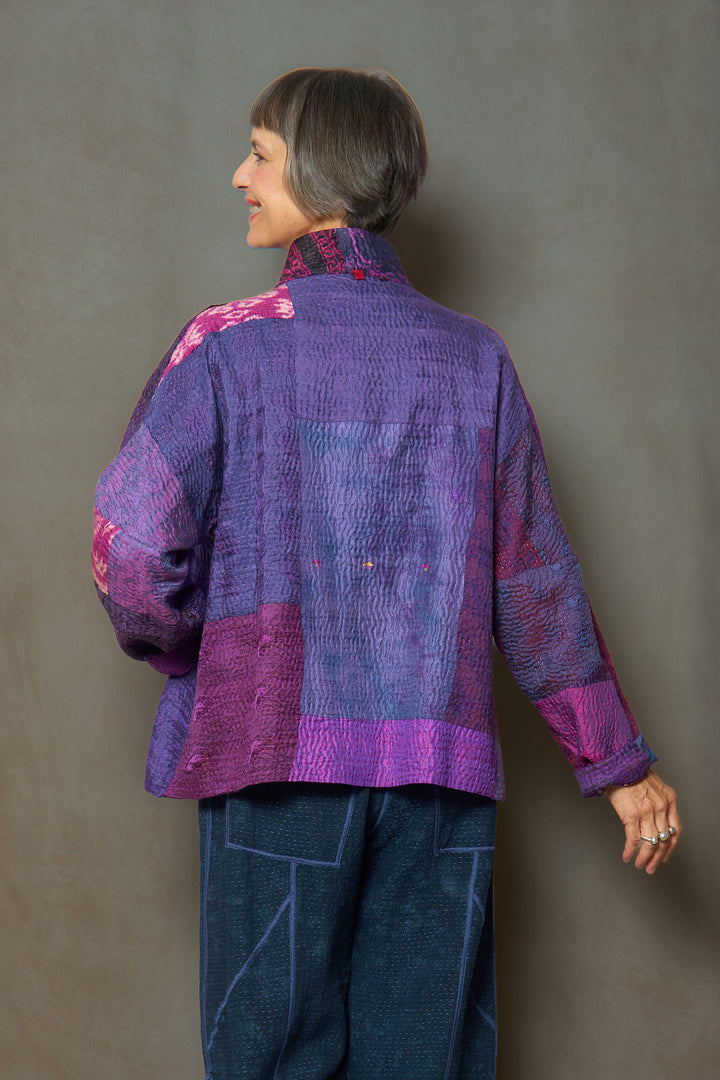 JACQUARD SILK KANTHA HIGH-NECK CROPPED JACKET - js4095-prp -
