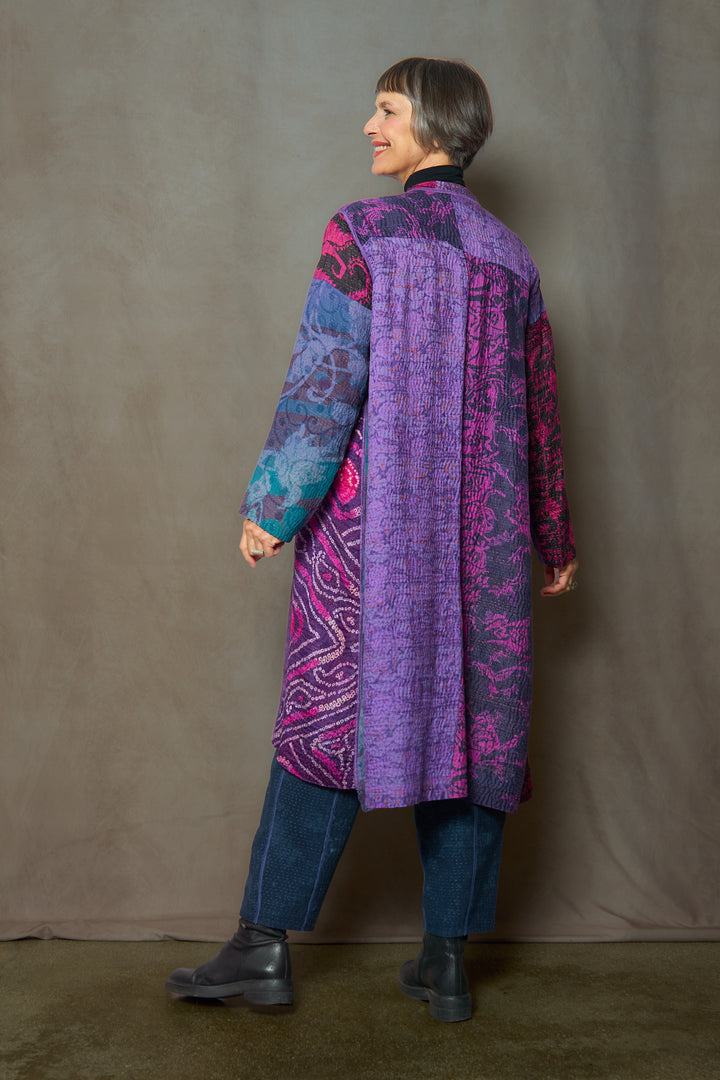 JACQUARD SILK KANTHA KAFTAN COAT - js4343-prp -
