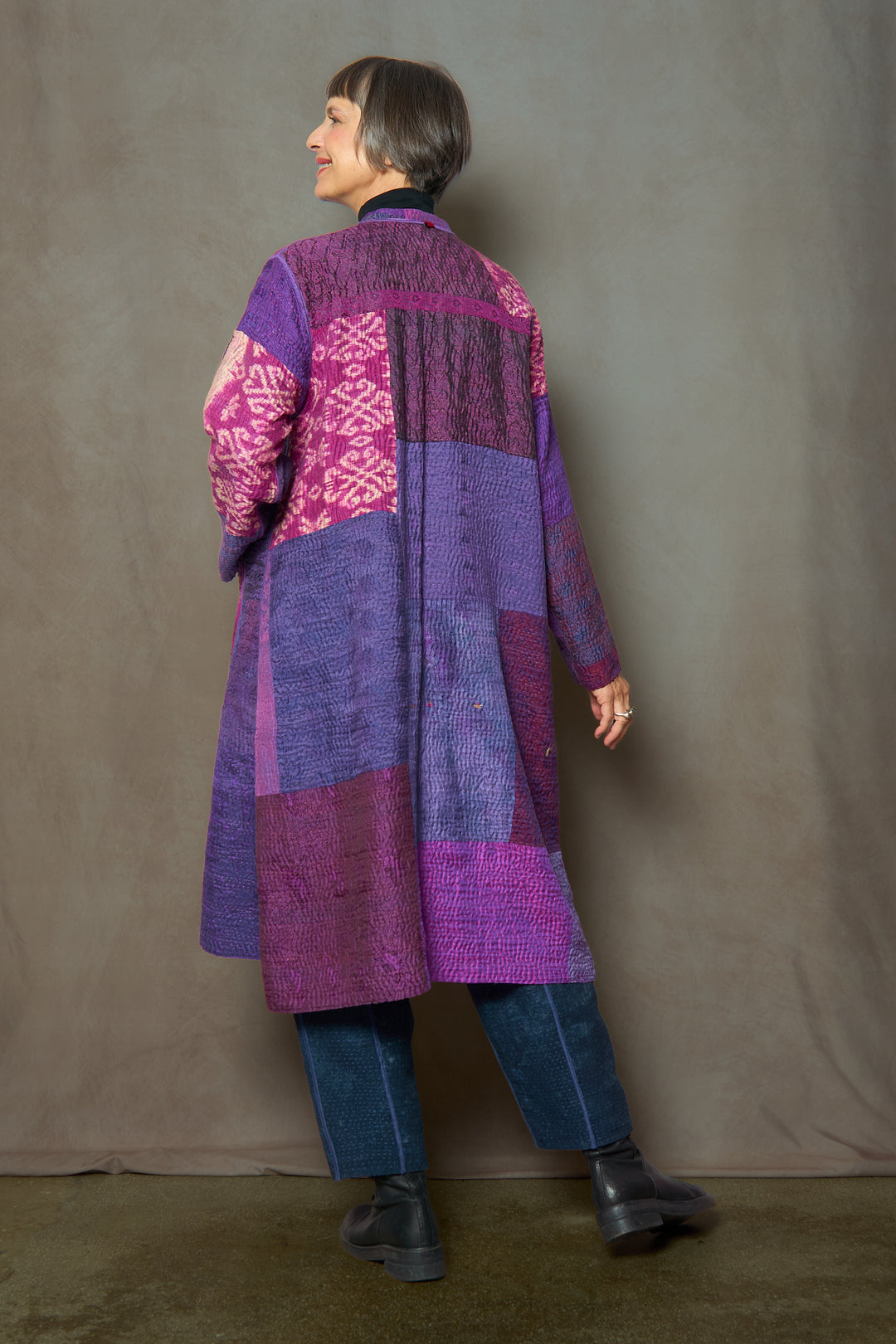 JACQUARD SILK KANTHA KAFTAN COAT - js4343-prp -