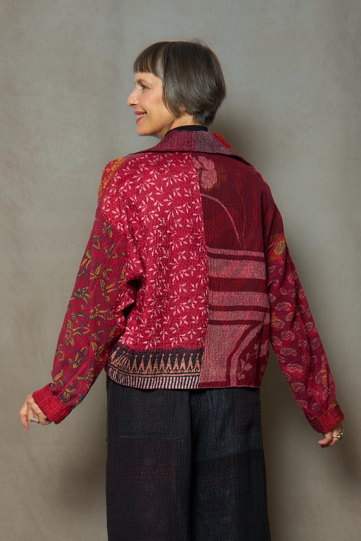 JACQUARD SILK KANTHA NEW LAPELED SHORT JACKET - js4j101-mar -