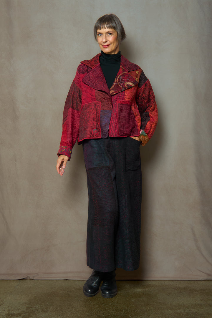 JACQUARD SILK KANTHA NEW LAPELED SHORT JACKET - js4j101-mar -