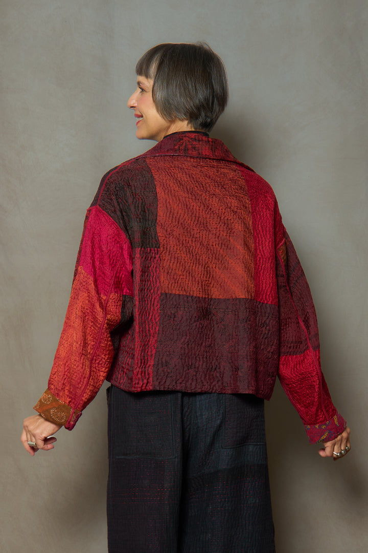 JACQUARD SILK KANTHA NEW LAPELED SHORT JACKET - js4j101-mar -