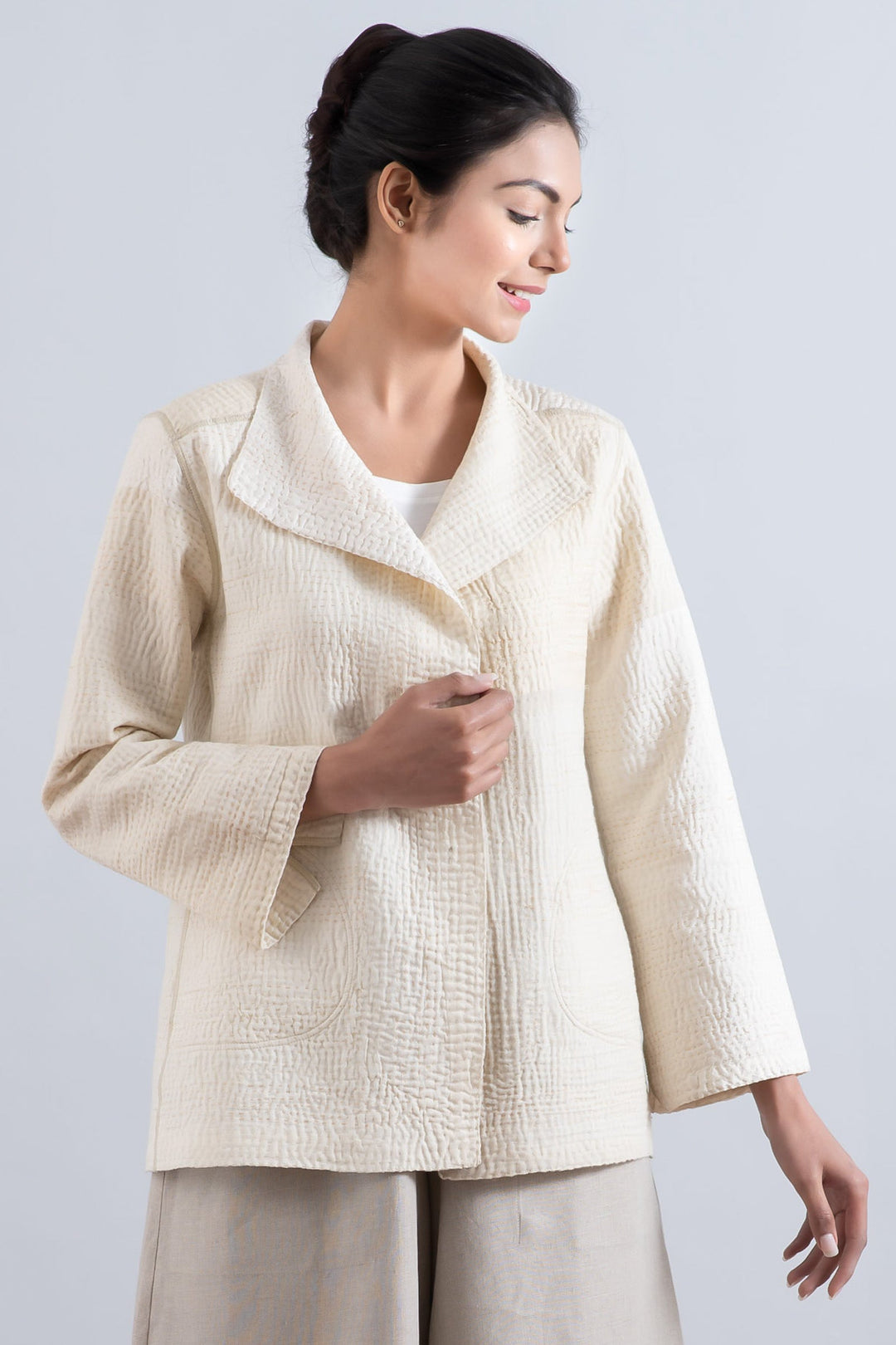 JAIPUR WHITE KANTHA SHORT JKT - jw4007-ivy -