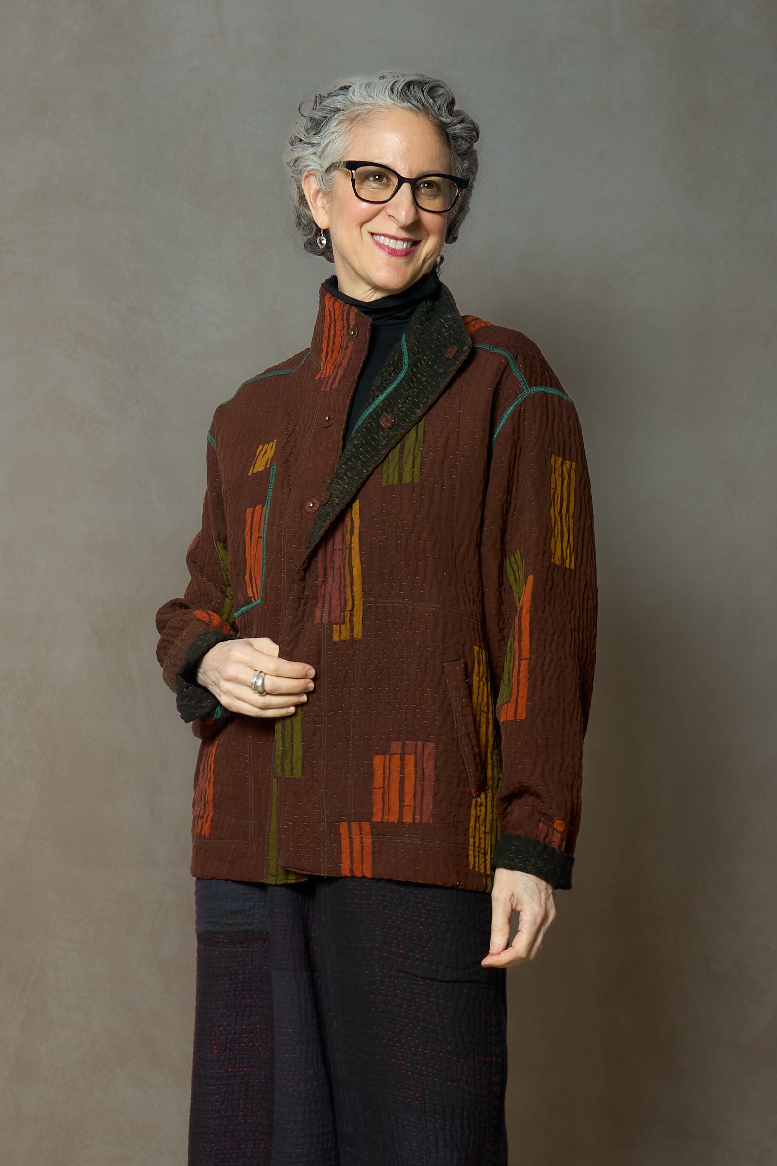 KIMONO DENIM SND SUN DYE KANTHA MEN'S BLOUSON - kd3040-grn