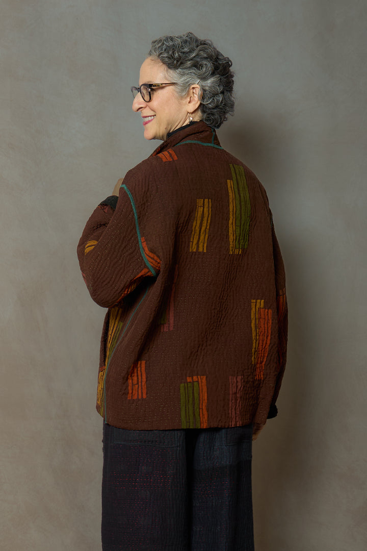 KIMONO  DENIM SND SUN DYE KANTHA MEN'S BLOUSON - kd3040-grn -