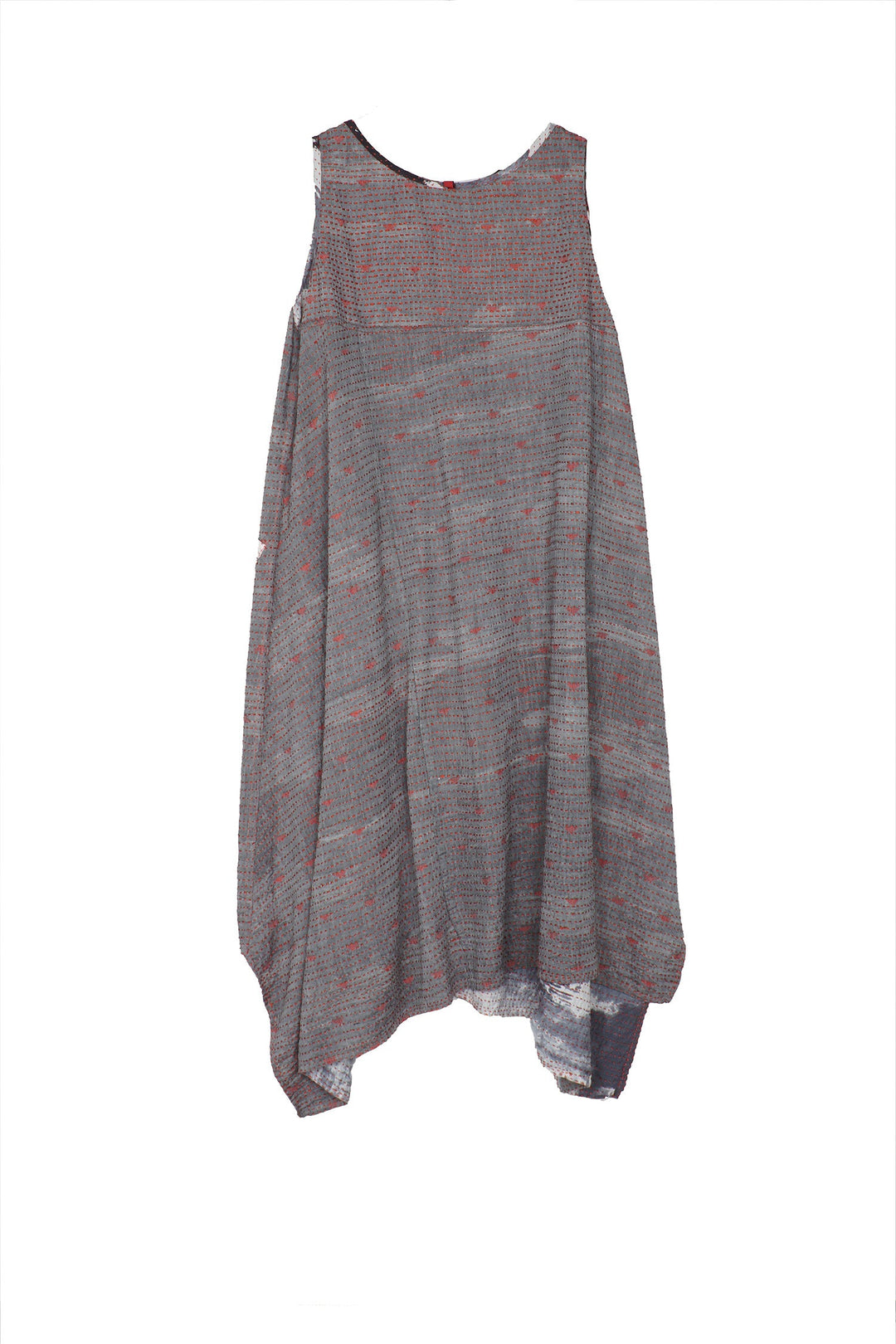 PLANK PRINT KANTHA POINTY HEM DRESS - lb2415-gry -