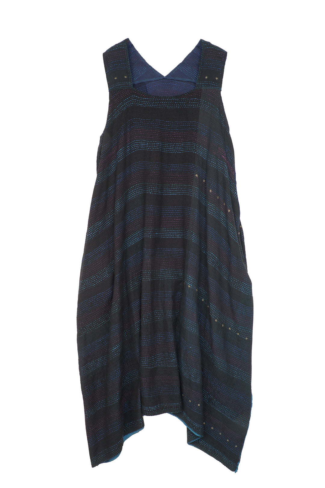 LANDSCAPE FRAYED PATCH KANTHA TENT DRESS - lf2413-blu -