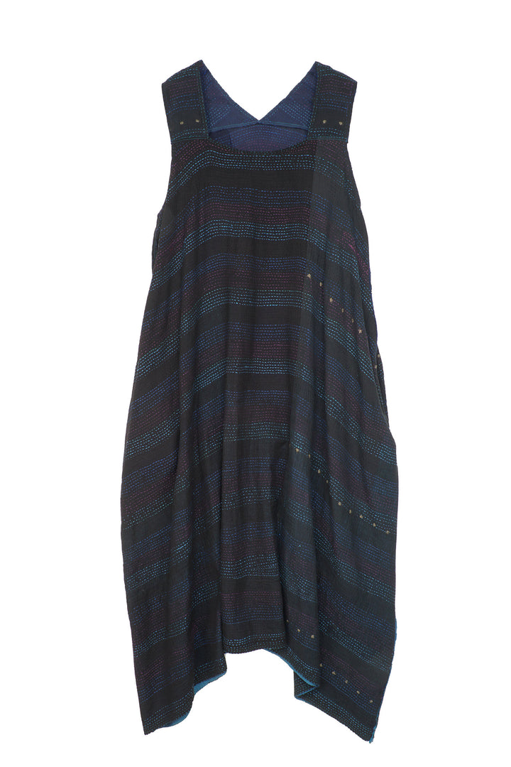 LANDSCAPE FRAYED PATCH KANTHA TENT DRESS - lf2413-blu -