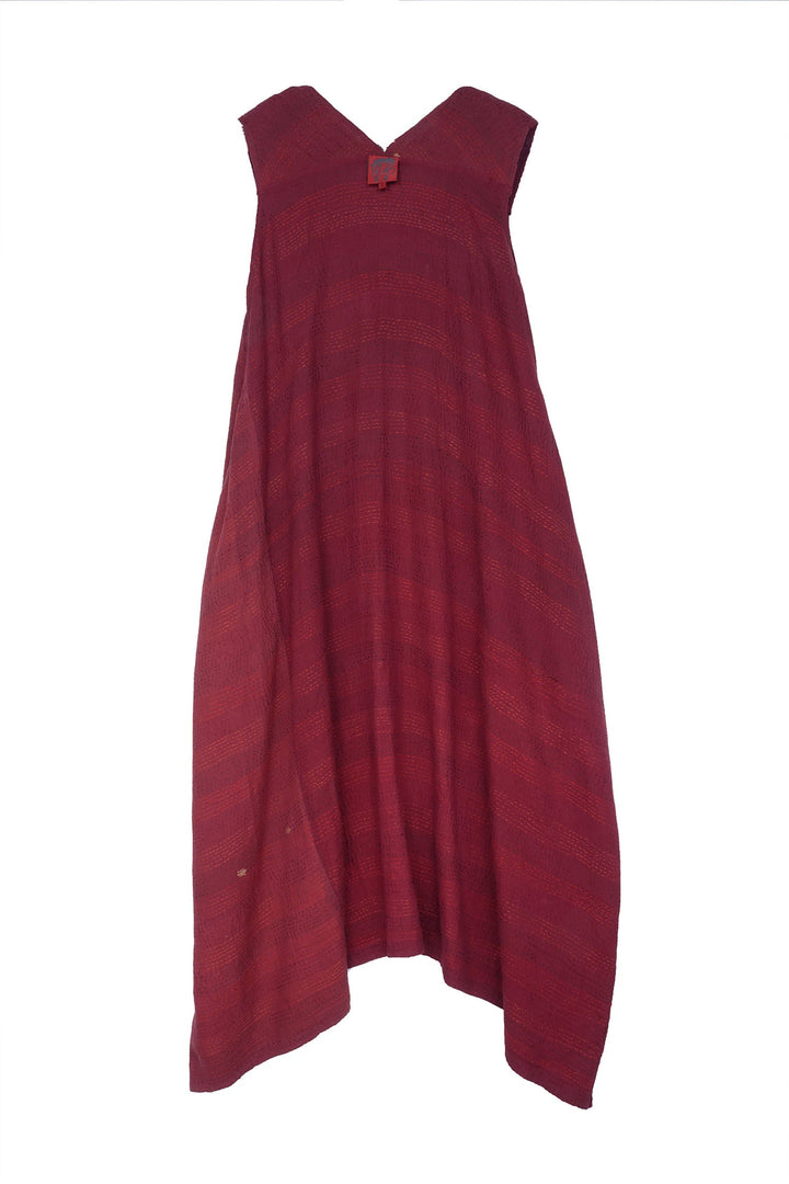 LANDSCAPE FRAYED PATCH KANTHA TENT DRESS - lf2413-red -