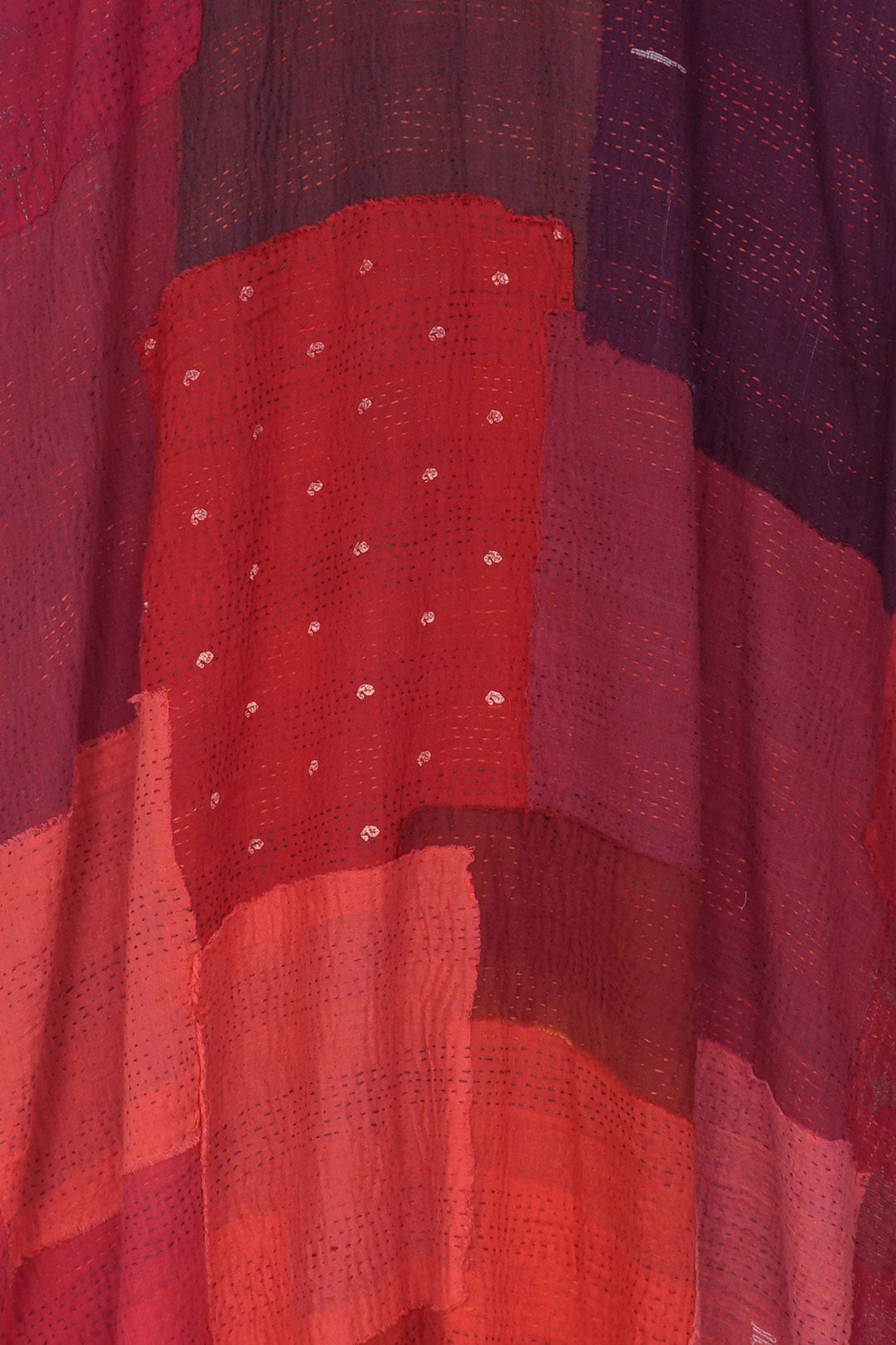LANDSCAPE FRAYED PATCH KANTHA BACK TUCKED TUNIC - lf2513-red -