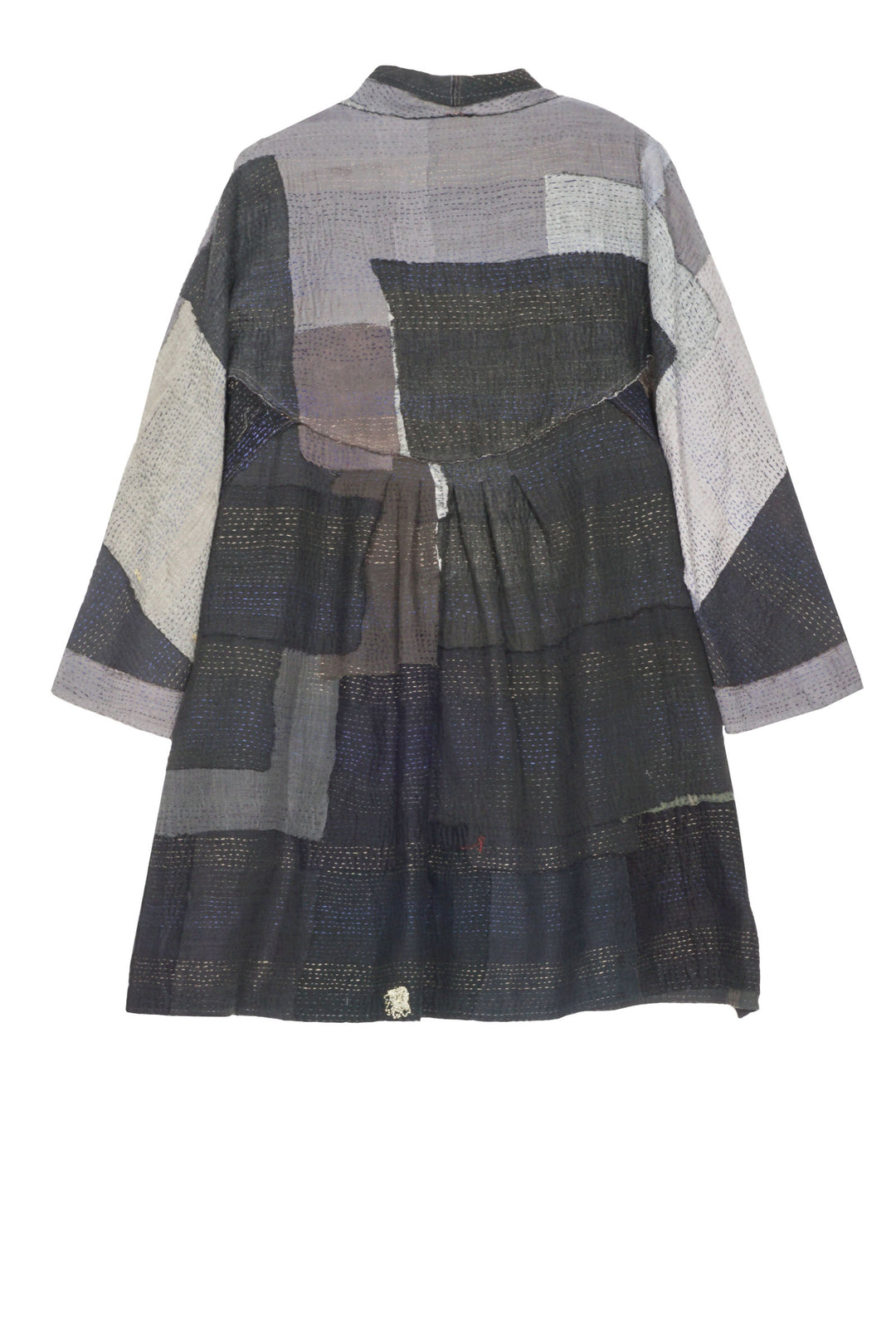 LANDSCAPE FRAYED PATCH KANTHA BACK TUCKED TUNIC - lf2513-blk -