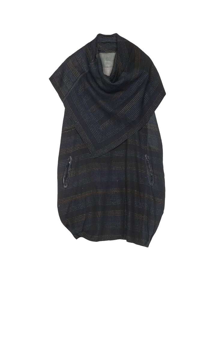 LANDSCAPE FRAYED PATCH KANTHA COWL NECK TUNIC - lf2523-blk -